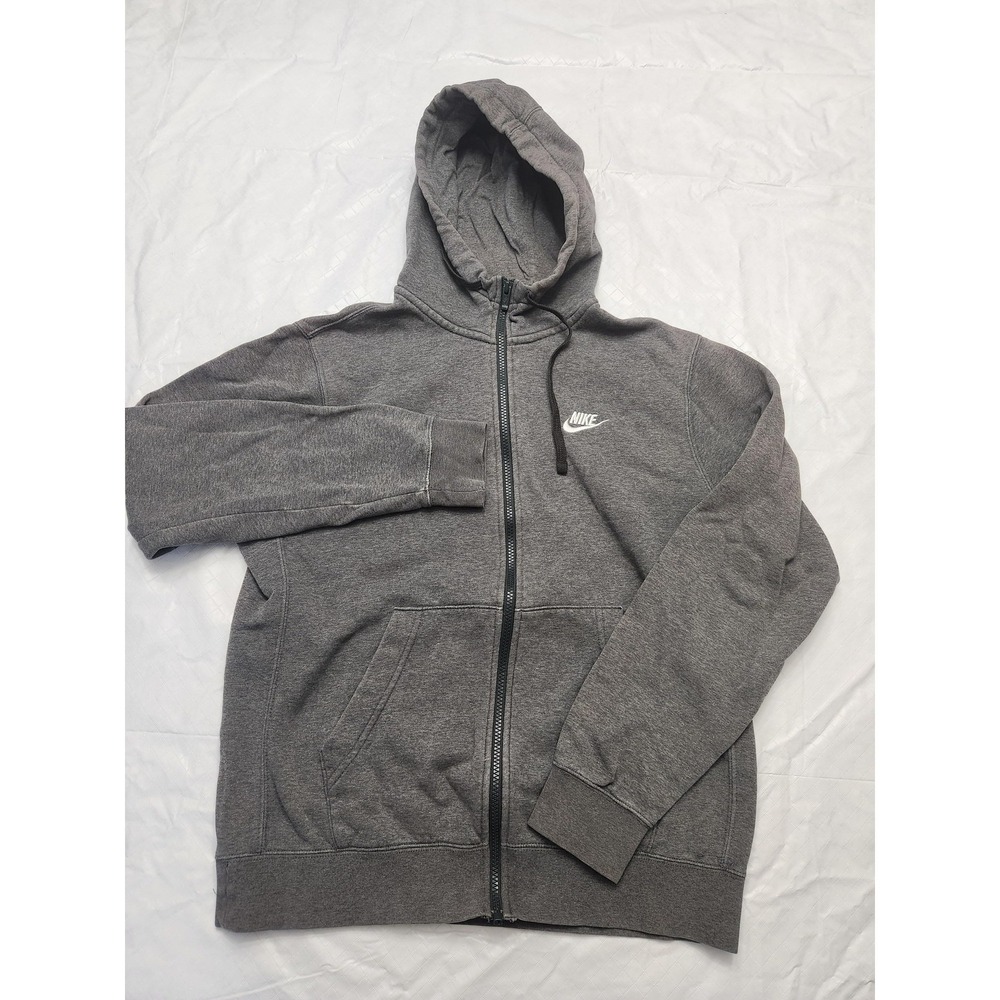 Nike Hoodie Mens Medium Gray Full Zip Fleece‎ Sweatshirt Swoosh Logo BV2645-071